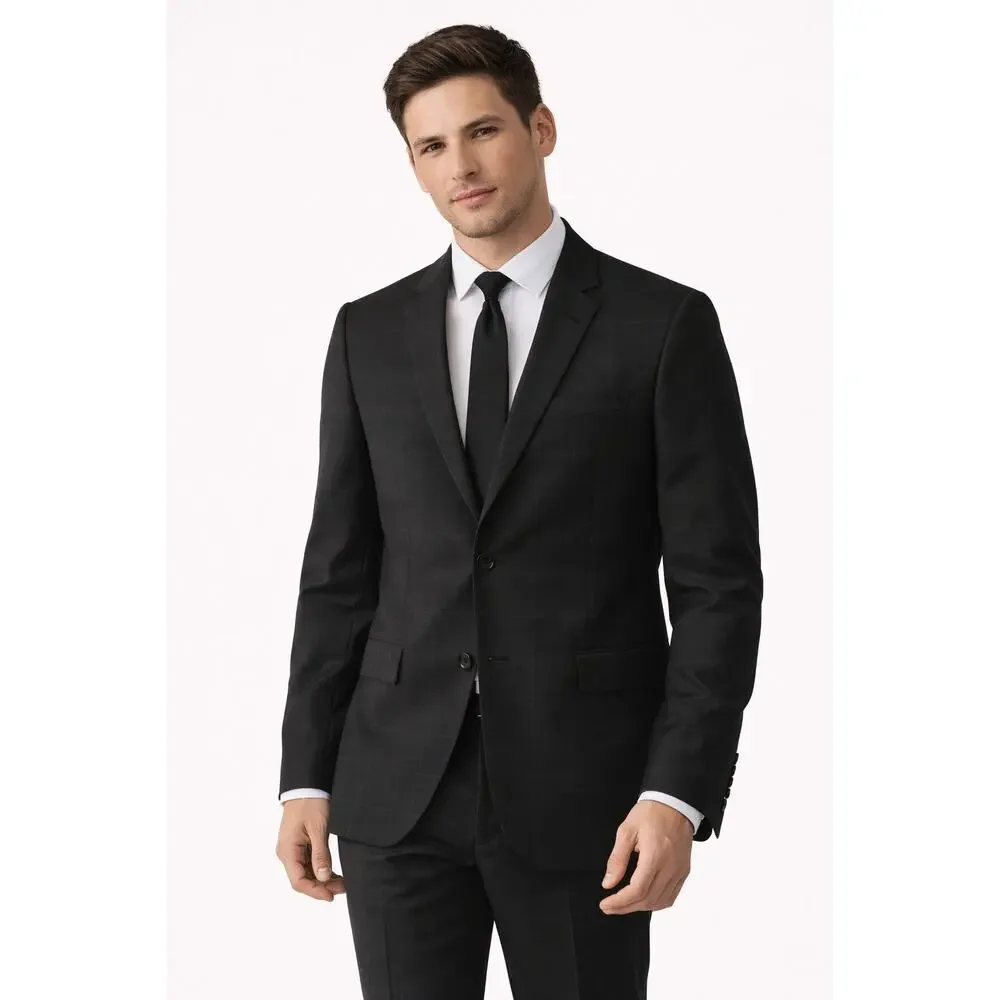 Armani Exchange Men's 36R Windowpane Charcoal Blazer Wool Viscose Suit Jacket